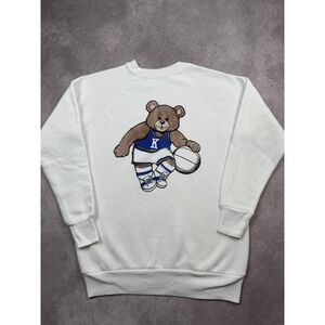 VTG 90's Tultex White Teddy Bear Basketball Graphic Sweatshirt Adult Medium USA‎